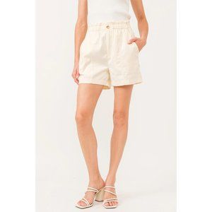 NWT Another Love Albany Paperbag Shorts Sz M Cream Relaxed Fit High Rise Pockets